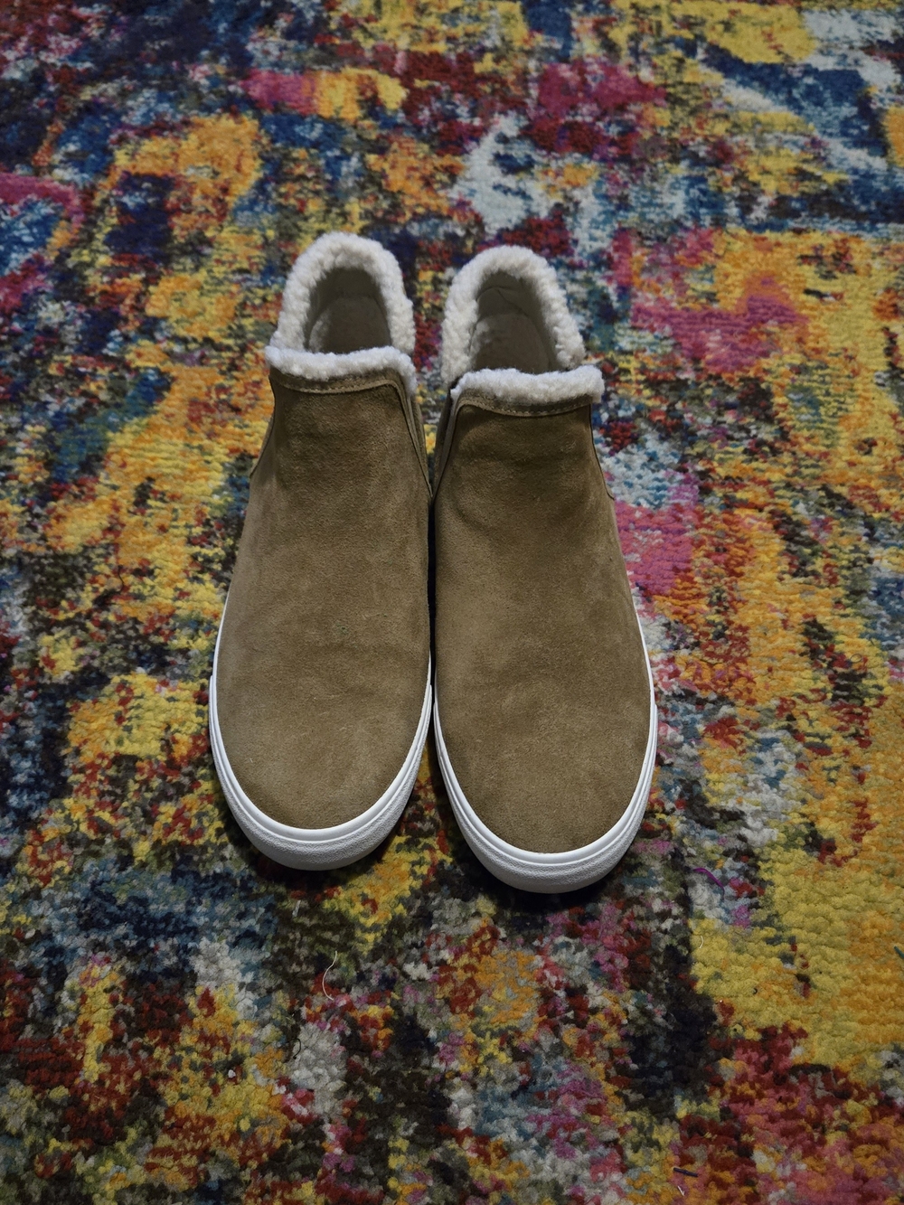 Lucky Brand Tan Suede Slip-On Sneakers with Shearling Trim